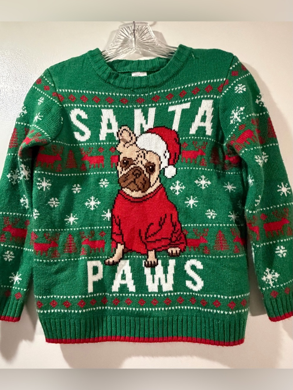 Holiday Time Santa Paws Pug Christmas Sweater Youth Size S 6/7